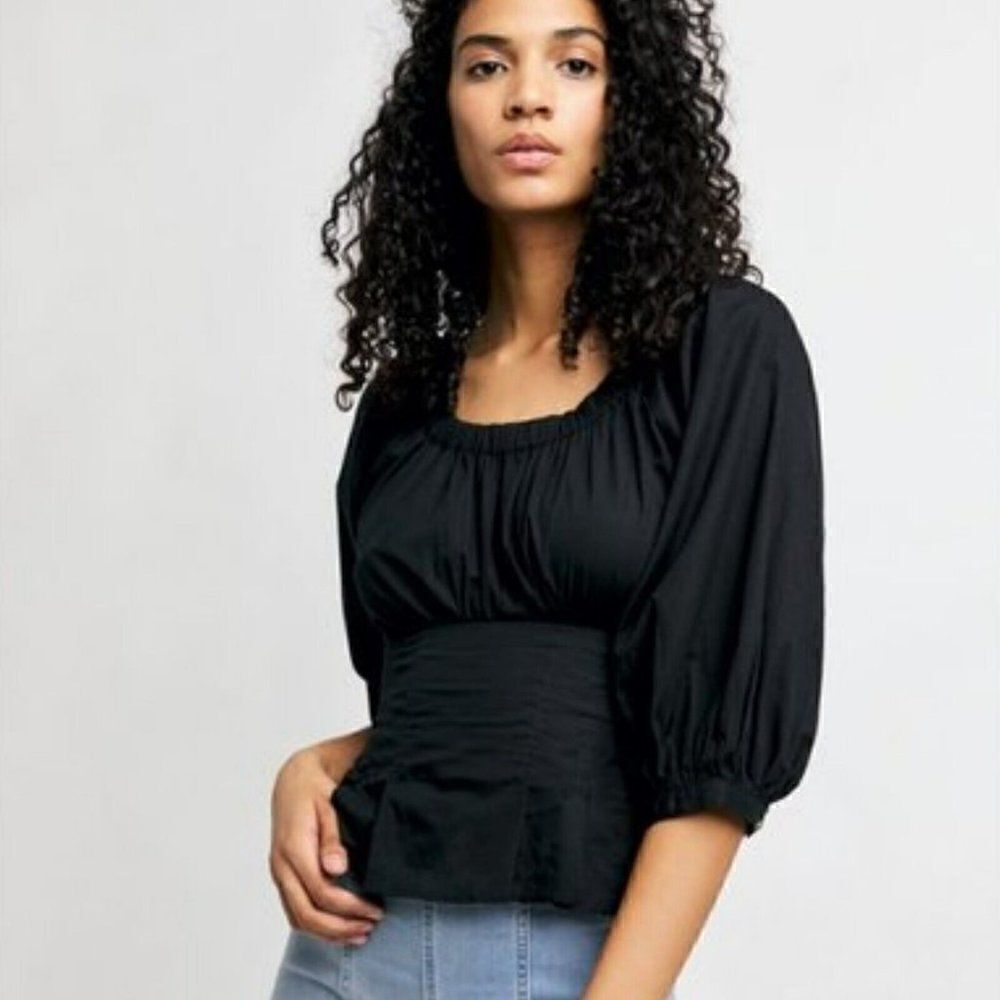Free People Women's - XS - Teagan Puff Sleeve Bodice Top - black